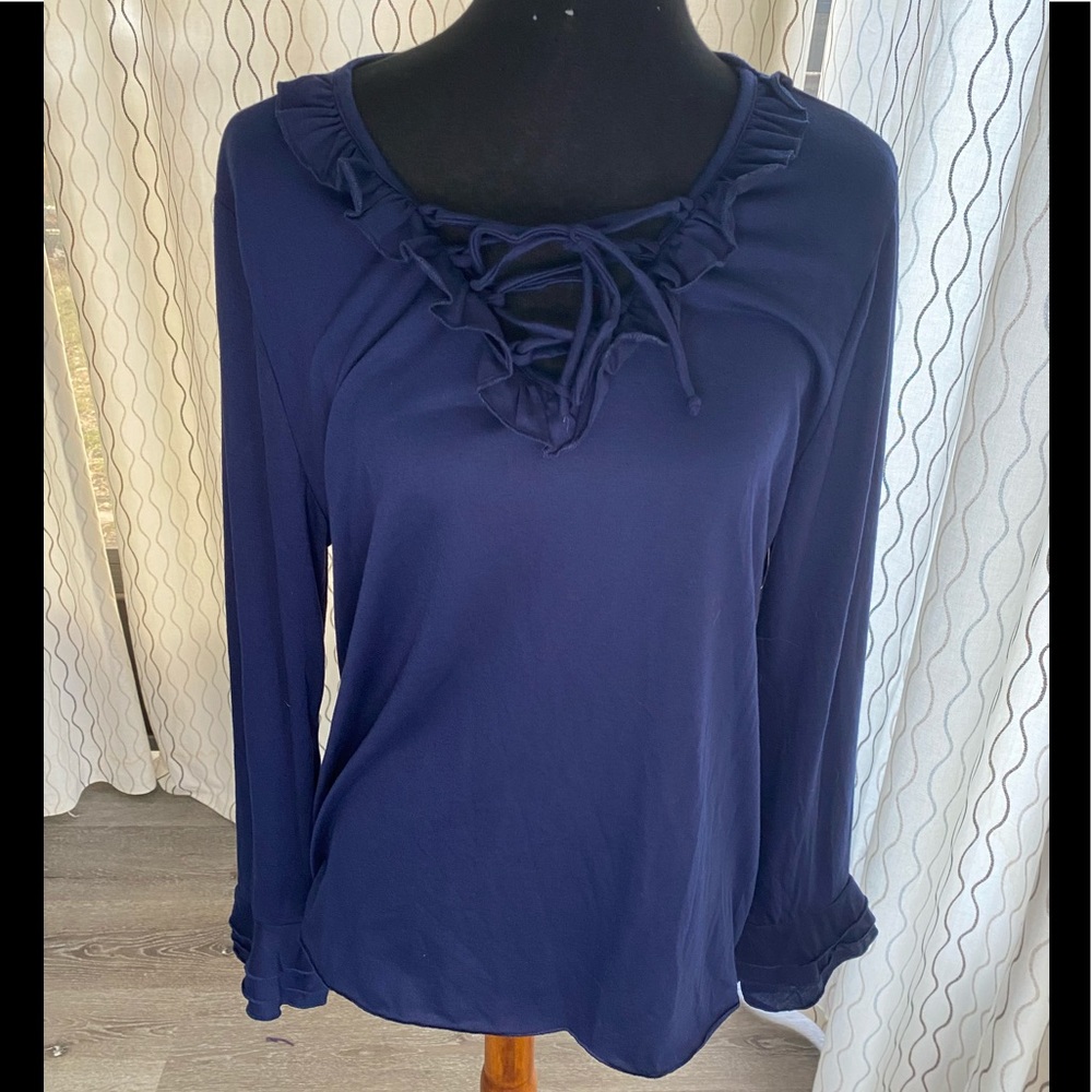 Allie & Rob Navy Blue Lace Up Blouse Womens Petite XL NWT